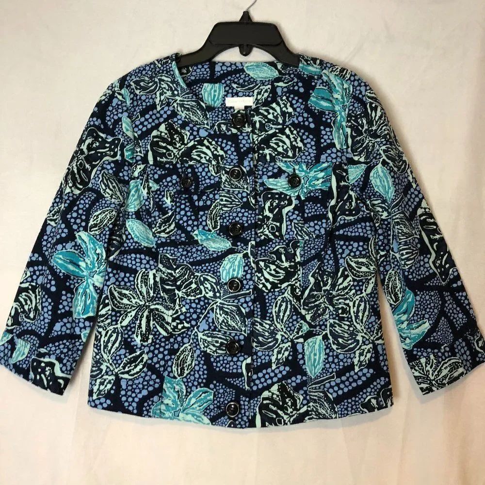 Charter Club Women's Blazer Jacket Size S Black Floral Button Down Long Sleeve
